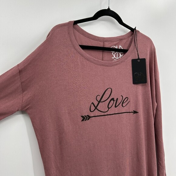 NWT CHASER Rose Pink Love Script Arrow Lightweight Long Sleeve Shirt Size Medium - Picture 3 of 5